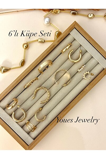 YOUES JEWELRY 6'LI KADIN GOLD KÜPE SETİ