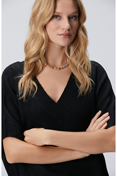 Network Siyah V Yaka Kısa Kollu Triko Kazak