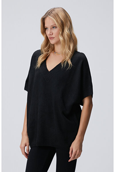 Network Siyah V Yaka Kısa Kollu Triko Kazak