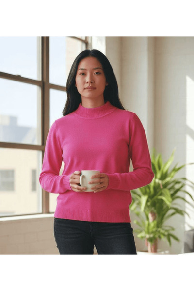 Star Fashion Women's knitted sweater, suitcase style with collar at the base of the neck