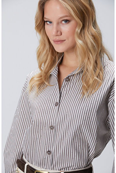 Network Vizon Ekru Çizgili Gömlek