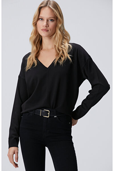 Network Siyah V Yakalı Basic Kazak