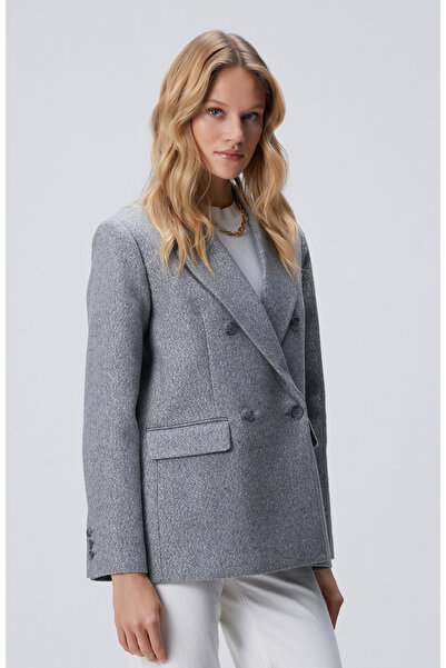 Network Antrasit Balıksırtı Desenli Kruvaze Ceket