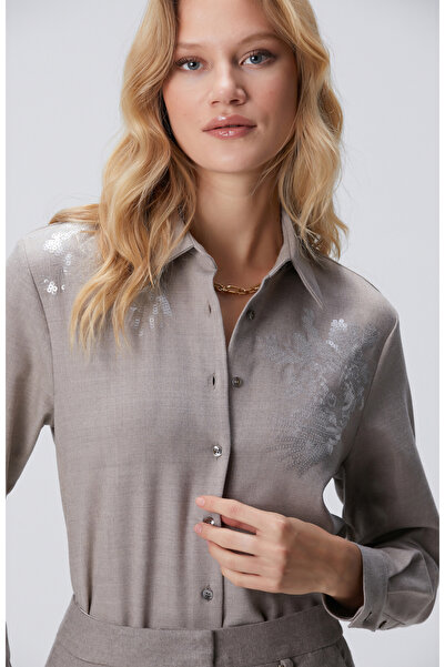 Network Bej Payetli Yün Karışımlı Gömlek