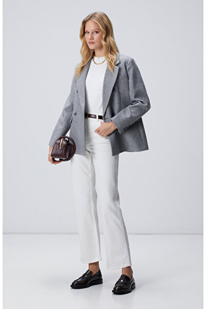 Network Antrasit Balıksırtı Desenli Kruvaze Ceket