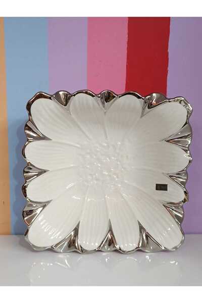 DEKOR ZÜCCACİYE HOME Royking Flora Silver Pit Square Presentation Plate