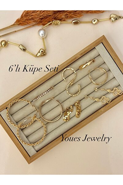 YOUES JEWELRY 6'LI KADIN GOLD KÜPE SETİ