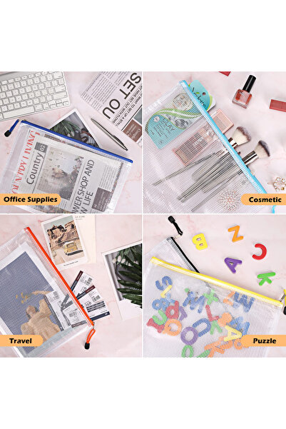 Blythornix A4 Size File Folders with Zipper, Plastic Mesh Bag Organizer with Zip, Pouch Document Paper Storage