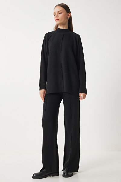 Happiness İstanbul Women's Black Stylish Knitwear Sweatshirt Pants Set Mu00012