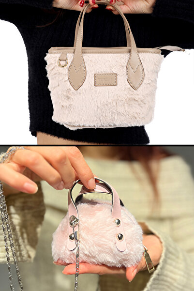 torime Geantă de umăr de pluș de dimensiune medie X Mini geantă de umăr și mâ...