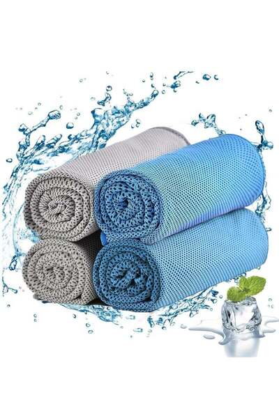 COOYA Pack of 4 Cooling Towel, Soft and Breathable Sports Towel, Fast Drying Towels (30x100 cm) Blue, Gray