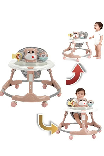 Generic عربة أطفال مع ألعاب، ارتفاع وسرعة قابلان للتعديل، درابزين أمان، ووظيف...