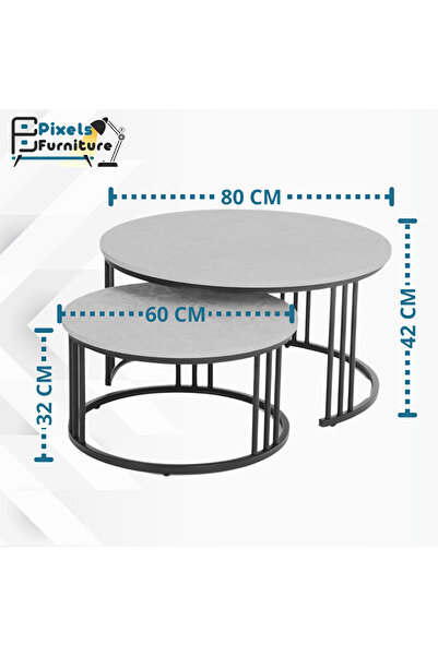 PixelsFurniture Pixel Furniture 2 Piece Round Nesting Main Table Set, Metal Bases