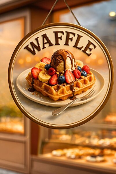 Nod Waffle Temalı İpli Ahşap Kapı Duvar Süsü, Pastane, Tatlı Dükkanı, Cafe Tablo Dekoru