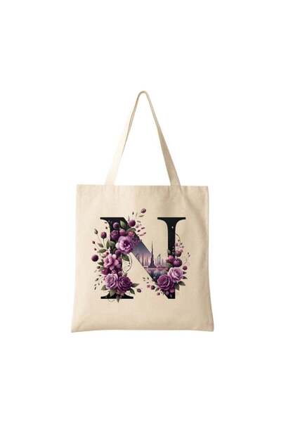 Generic Eco-Friendly Initial Canvas Tote Bag – Floral & Dubai Skyline Print