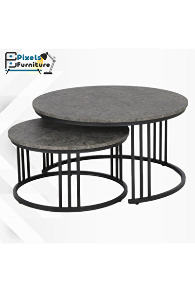 PixelsFurniture Pixel Furniture 2 Piece Round Nesting Main Table Set, Metal Bases
