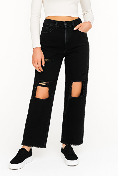 MADAME MELEK Raw Hem Pack Imported Fabric Lycra-Free Ripped Wide Leg Jeans