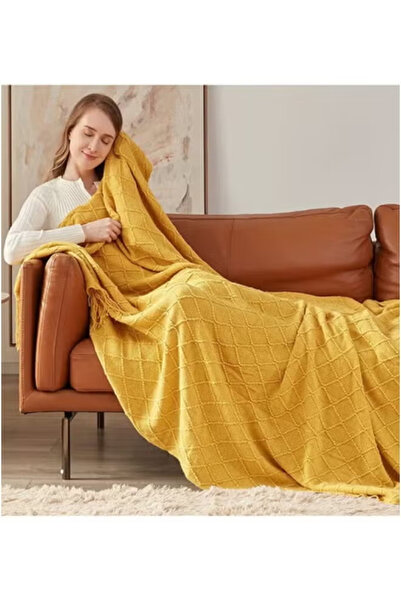 X SPRING Sofa Blanket, Desert Gold, 127*172CM, Knitting Technology, Modern And Simple Furniture