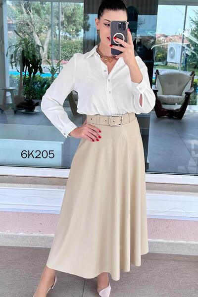 İnce Topuk Belted Leather Skirt 6K205