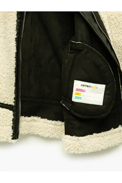 Koton Long Sleeve Shirt Collar Pocket Plush Coat