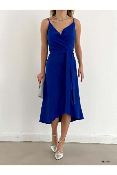 Modafeminen Flounce Midi Length Belted Dress 582129 Cobalt