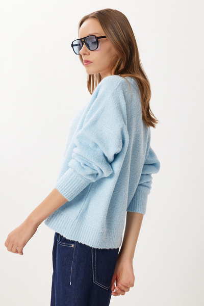 Lovelyİstanbul Soft Textured Buttoned Knitwear Cardigan Lci0048 Sky Blue