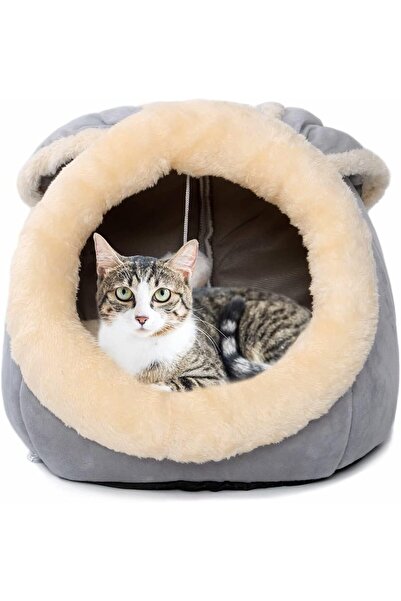 COOYA Cat Beds, Small Dog Bed with Anti-Slip Bottom, Rabbit-Shaped Cat/Dog Cave with Hanging Toy
