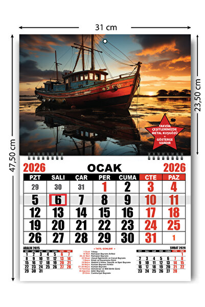 Rota Papers 2026 Balıkçı Kayığı Yansımaları - Tek Aylı Duvar Takvimi