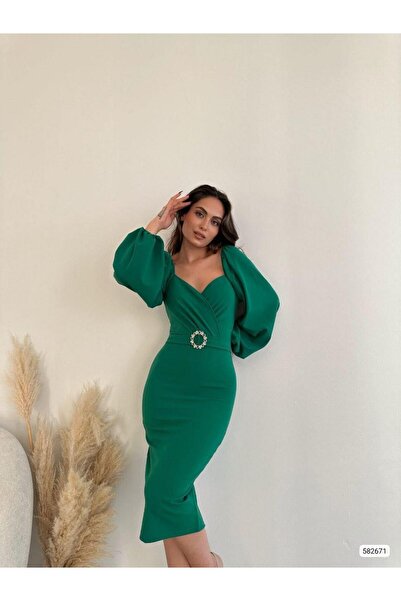 Modafeminen Φόρεμα με μακρύ μανίκι με κορδόνι στον λαιμό, εισαγόμενο από κρεπ...