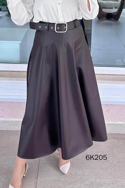 İnce Topuk Belted Leather Skirt 6K205