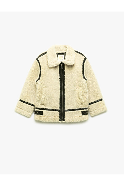 Koton Long Sleeve Shirt Collar Pocket Plush Coat