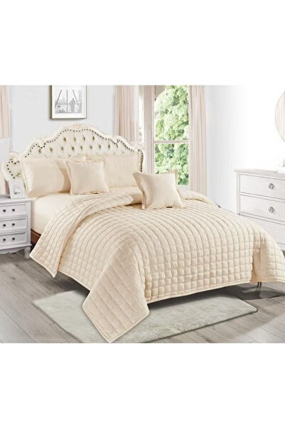 X SPRING 100% Microfiber Quilted Comforter 6-Sets Suitable All Seasons, Cream Color, Luxurious King Size