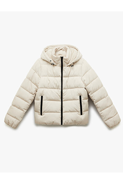 Koton με κουκούλα Μακρυμάνικο πουπουλένιο παλτό με τσέπες με φερμουάρ από ψεύτικη γούνα εσωτερικά