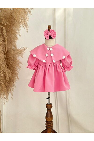 Hobidik Baby Розова рокля за момичета от креп с детайли от цветя