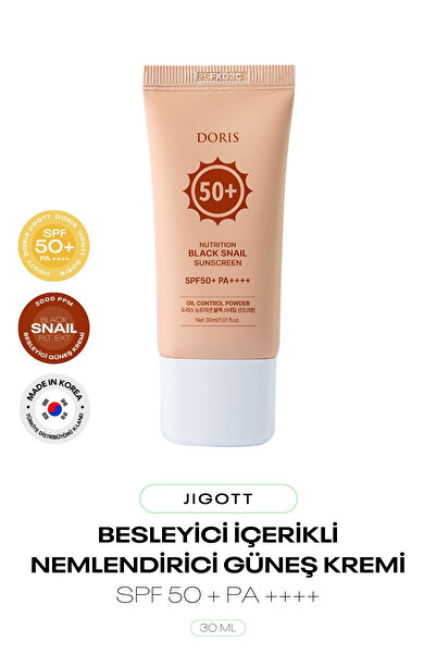 Jigott Salyangoz Özü Filtratı İçeren Nemlendirici Güneş Kremi Doris Black Snail Sunscreen SPF 50