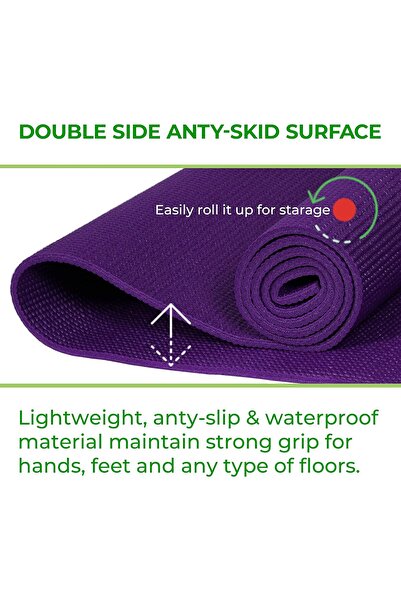 SKY LAND PVC Yoga Mat EM-9308-P Non-Slip 6mm for Yoga, Pilates, Gym & Home Workouts Purple