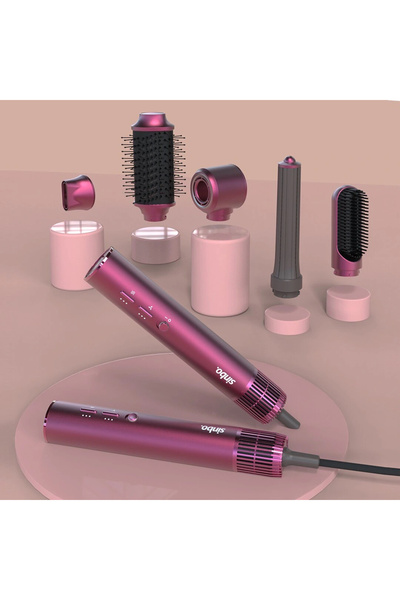 shopwave Air Brush 5 in 1= Curling- Volume- Straightening- 2 Brushes Hair Dryer - Styling Machine 1300W3-Kdm. Speed Temperature