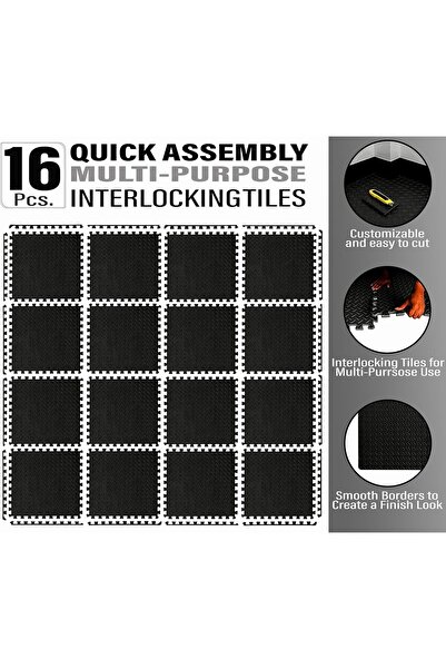 SKY LAND EVA Puzzle Mat EM-9360-B Interlocking Foam Gym Flooring 12x12in Pack of 16