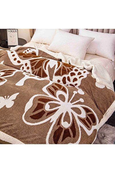 Cocolino 3D Fur Blanket – Soft, Warm and Elegant, Butterfly Print, 200×230 cm-Brown