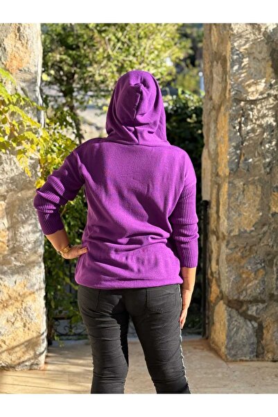 Punta Otantik MT3096 Tricotaj cu cu glugă buzunare Swea tricou Mov