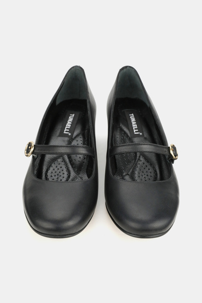 TUNAELLİ Women's Black Genuine Leather Size 35-41 Medium Heel Strapped Shoes