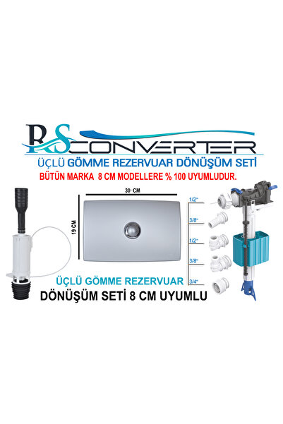 RSCONVERTER GÖMME REZERVUAR KUMANDA PANELLERİ Rsconverter Gömme Rezervuar Üçlü Dönüşüm Seti Tamir Ve Değişim Kiti 8 Cm