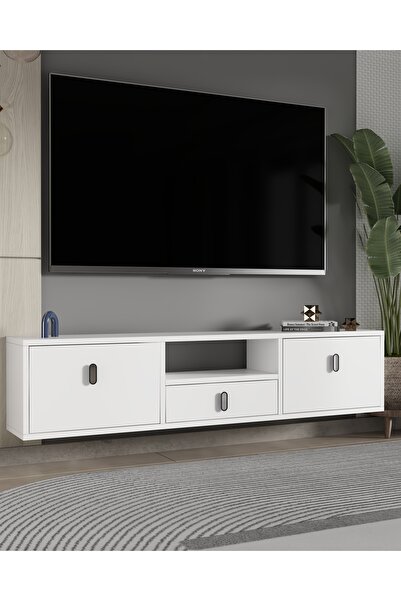 DEMONTE DECOR 1324DROPDD-32 DUVARA MONTAJ TV SEHPASI BEYAZ-GÜMÜŞ