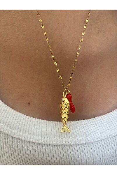 Hoop jewelery Steel Chain Fish and Horn of Luck Necklace