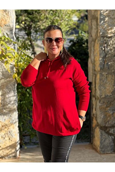 Punta Otantik Mt3096 Hooded Pocket Knitwear Sweatshirt Red
