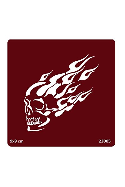 Airbrush Tattoo Alev ve Kuru Kafa Yapışkanlı Stencil Süsleme ve Boyama Kalıbı...