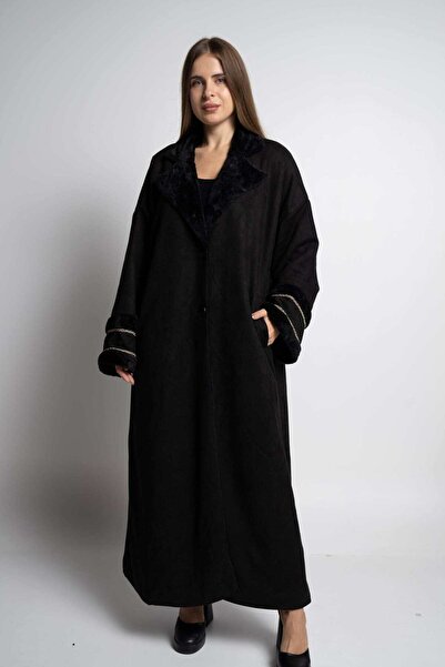 mica جاكيت فرو طويل بأكمام ملونة