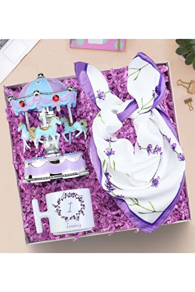 Trendmiya T Kupa & Lavanta Desenli Tasarım Fular & Mavi Işıklı Atlı Karınca H...