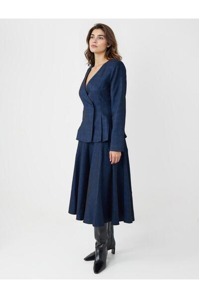 Jimmy Key Синя зручна крій висока талія середньої довжини ткана спідниця