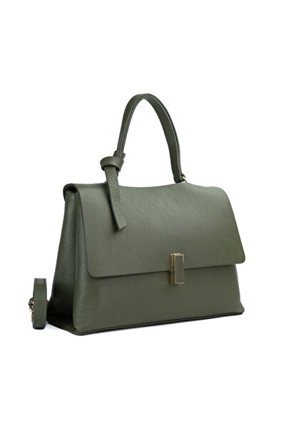 Posete Fagaras Deanna Leather Purse - Khaki, 3 Compartments, 3 Pockets, Adjustable Strap 125 cm